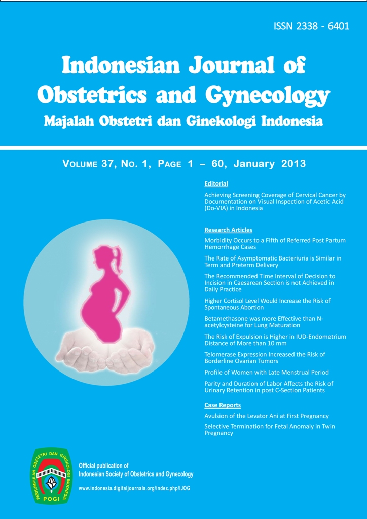 Indonesian Journal of Obstetric and Gynecology (Majalah Obstetri dan Ginekologi Indonesia) Vol.37  No.1 Januari 2013