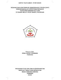 PERAWATAN KLIEN DENGUE HEMORRHAGIC FEVER (DHF)
DENGAN MASALAH HIPERTERMI BERBASIS 
TEORI KENYAMANAN KOLCABA
DI RUANG MELATI RSUD BANGIL PASURUAN