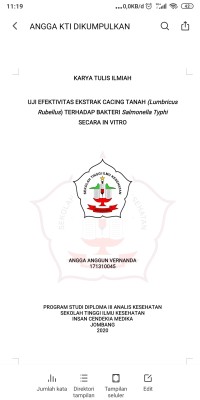 uji efektivitas ekstrak cacing tanah (lumbricus rubellus) terhadap bakteri salmonella typhi